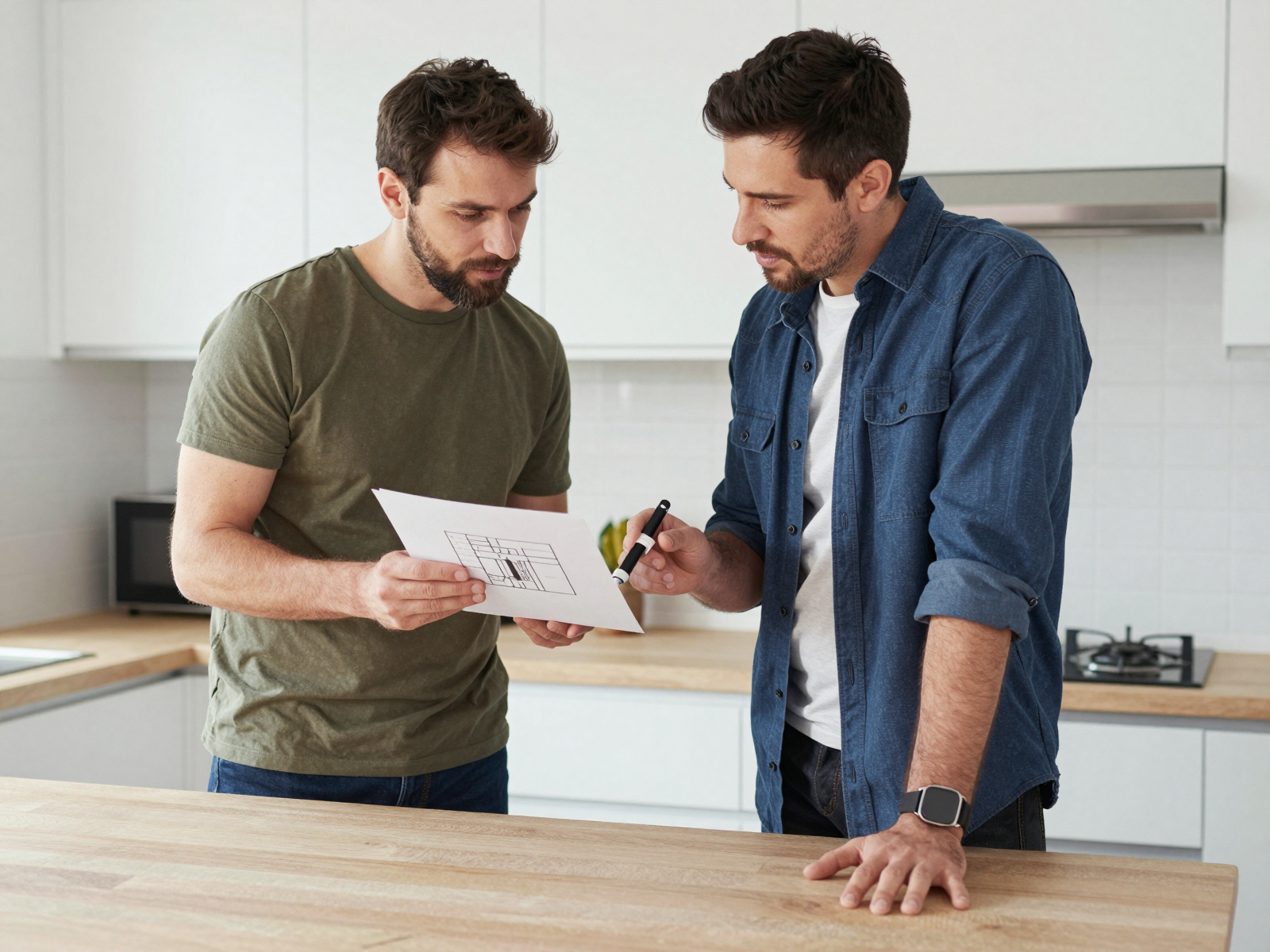 Plumber repairing a kitchen sink with visible water flowing