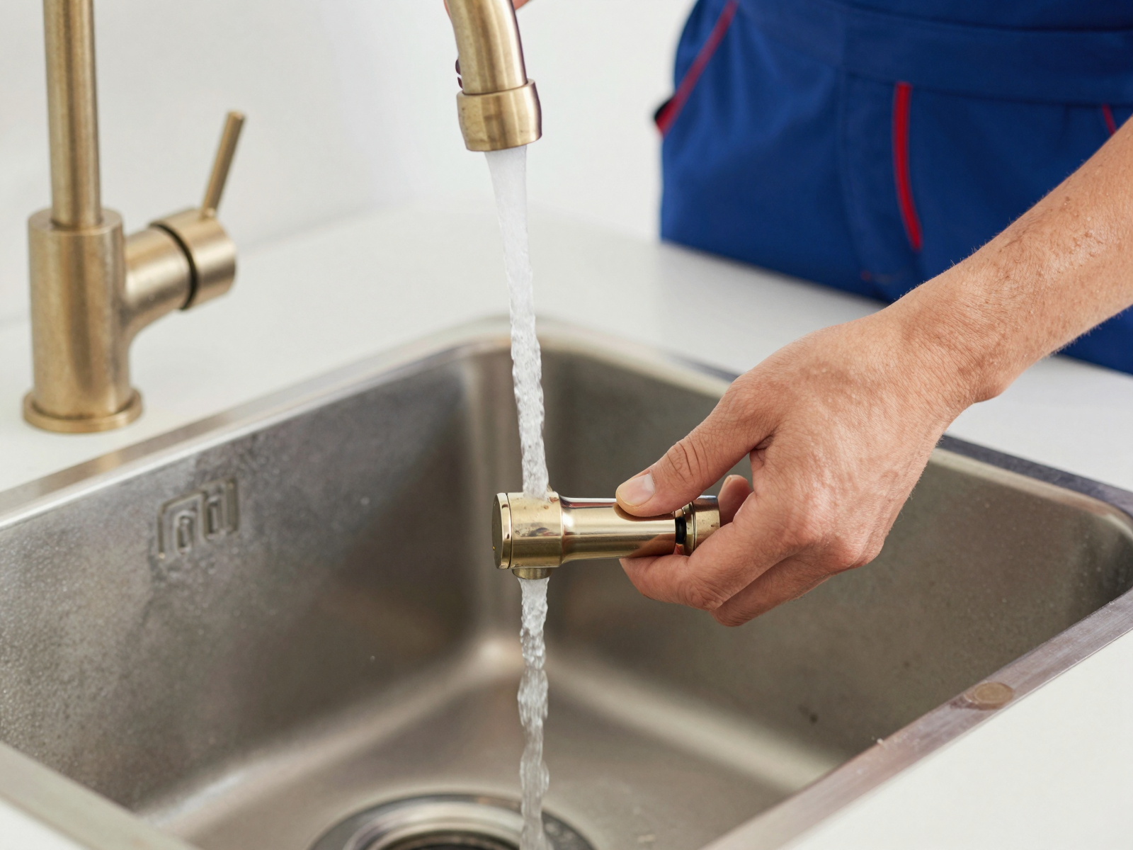 Successfully repaired kitchen sink with water flowing